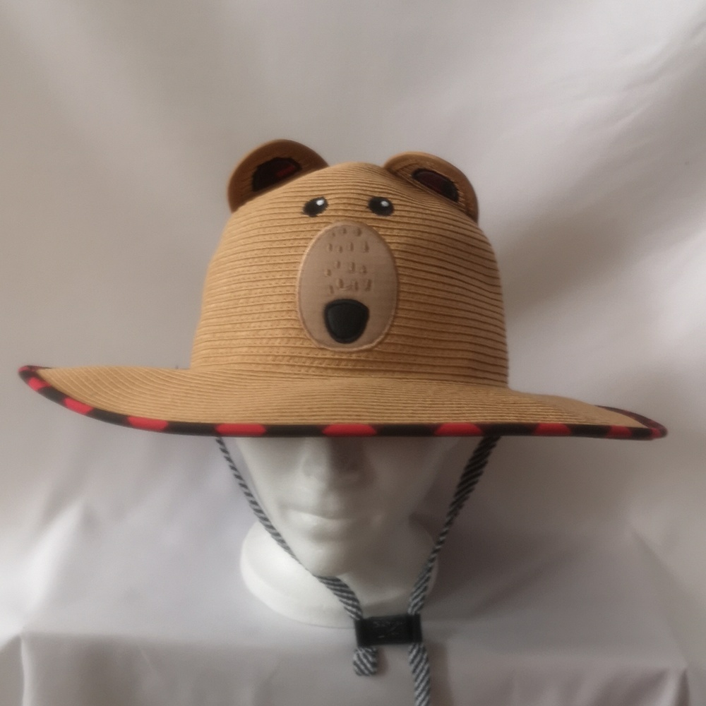 New w/out Tags FlapJackKids Wide-brim Hat Fun Bear w Buffalo Plaid Check Design